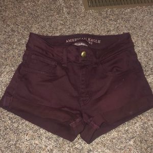 American eagle maroon super stretch jean shorts